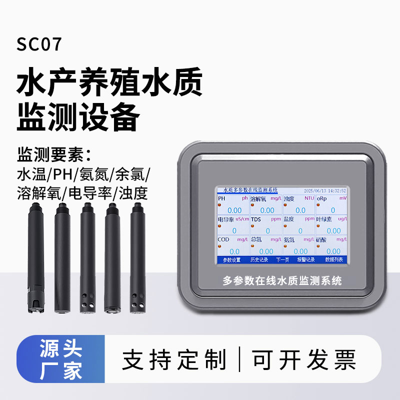 水產(chǎn)水質(zhì)監(jiān)測(cè)參數(shù)（水溫、ph、氨氮、余氯、溶解氧、電導(dǎo)率、濁度）